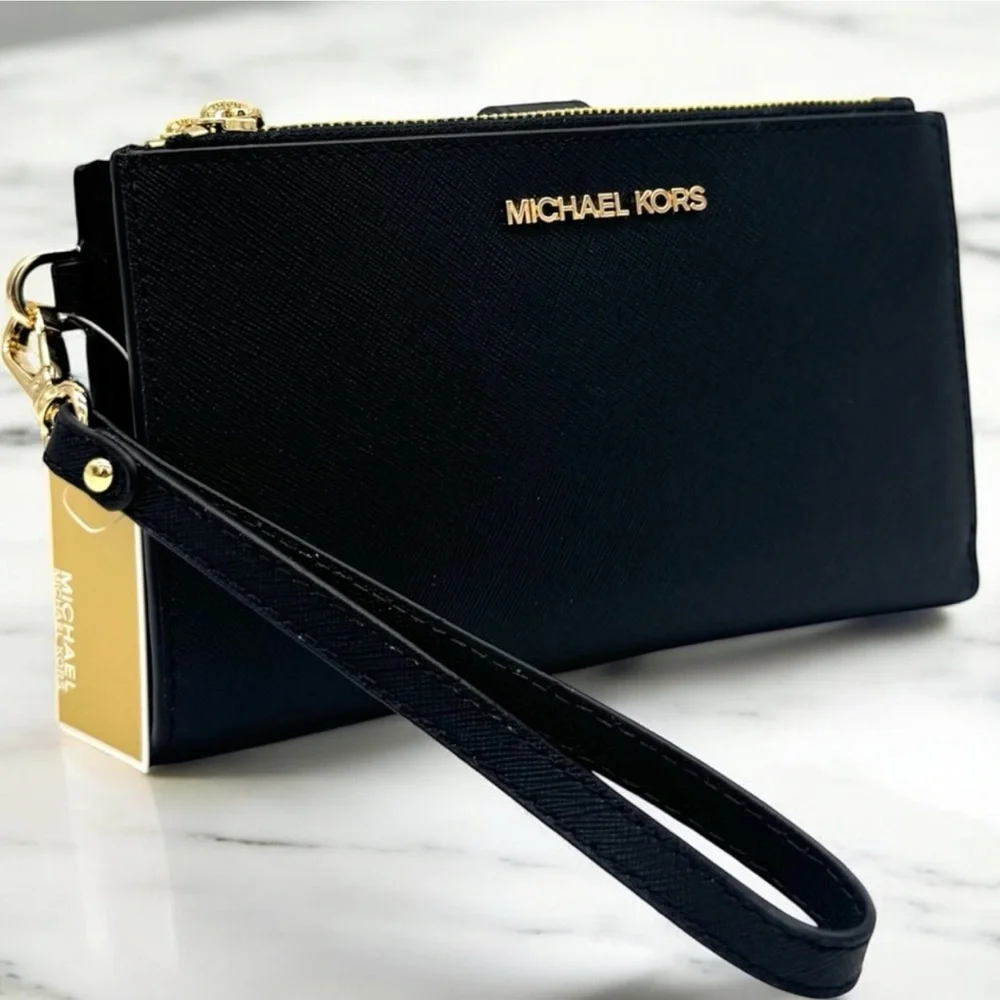 Michael Kors Large Jet Set Travel Double Zip Wallet Black - Picture 3 of 8